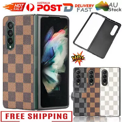 For Samsung Galaxy Z Fold 3 5G Slim Luxury Plaid PU Leather Phone Case Cover S4 • $12.95