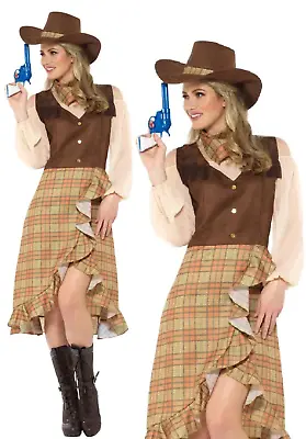 Cowgirl Costume Ladies Wild West Saloon Girl Fancy Dress Outfit • £18.99