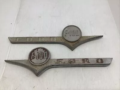 Vintage Left And Right Pair Of Original 1956 Ford F-100 Hood Emblems 16  Long • $59.95