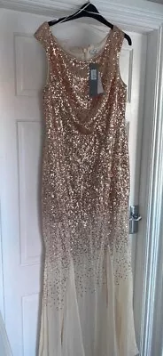 City Goddess Gold Sequin Prom Dress/Ball Gown Size 16 New With Tags • £25