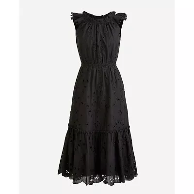 J. Crew Womens Size 8P Eyelet Midi Dress Black Eylet Lace Tiered Lined AP201 • $29.69