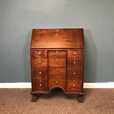 Petite Victorian Carved Mahogany Block Front Claw Foot Slant Front Desk • $1200