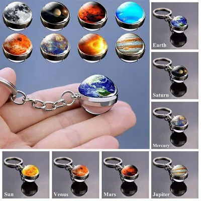 Ball Glass Side Double Pendant Keychain Nebula Galaxy Planet System Gifts-Solar • $2.12