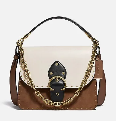 ☂️🍄Coach Beat Shoulder Bag In Colorblock With Rivets Brass/Vintage Khaki Multi • $427
