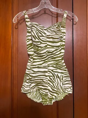 Vtg Green And White Zebra Print Cole Of California Swimsuit • $99