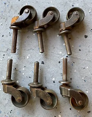 Vintage Swivel Casters 7/8  Solid Brass Wheel And Metal Cast Frame Set Of 6 • $29.99