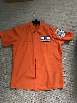 Harley Davidson Orange Genuine Master Technician Employee Shirt Mens L Patches • $45