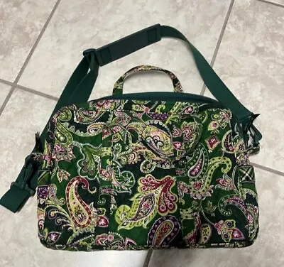 Vera Bradley Laptop Bag Green Pink Floral Attache Briefcase Messenger Tote • $19