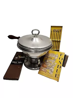 Vintage Fondue Set 5pc Buenilum Aluminum W/Cookbook & 12 Forks Wedding Holiday • $49.99