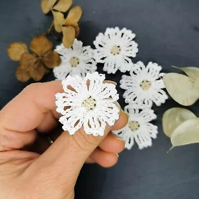 Set Of 3 Handmade Crochet White Flowers Applique Embellishment Flower To Sewing • £5