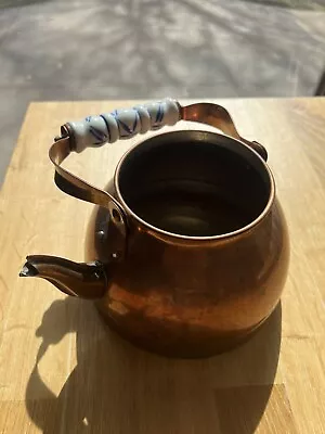 Vintage Copper Tea Kettle French Gooseneck Spout With Porcelain Handle NO LID • $15