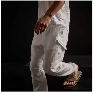 Men's James Perse New Slub Linen Cargo Pants Size 34 (Magma Or Natural) • $125