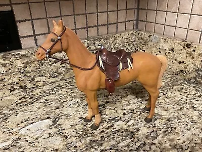 $80 • Buy Vintage Large Flocked Metal Carnival Horse With Leather Saddle And Reins
