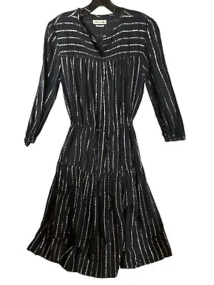 Isabel Marant Etoile Black Dress Metallic Striped A-Line Tiered Dress Size 38 • $124