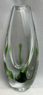 Kosta Boda Art Glass Vicke Lindstrand Vase Green Seaweed Bubble *READ • $55