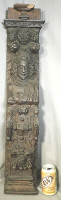 $895 • Buy BIG 17th Century Charles II Carved Oak Architectural Figural Column Baroque Man