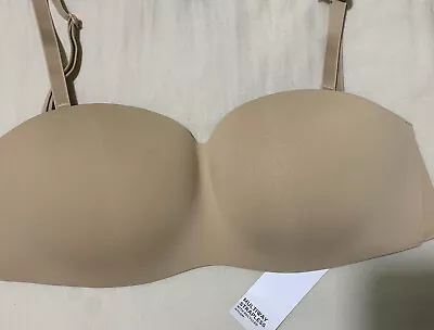 M&S NONWIRED PADDED MOULDED CUPS MULTIWAY STRAPLESS BRA ROSE QUARTZ Size 34DD • £14.99