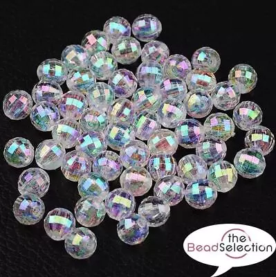 £2.99 • Buy 200 Acrylic Beads 6mm Faceted Round Clear 'AB' Rainbow Lustre Jewellery ACR97