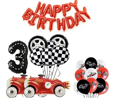 Motor Car 3rd Birthday Balloon Set Party Decorations Age 3 Kids Boy Girl Racing • £4.99