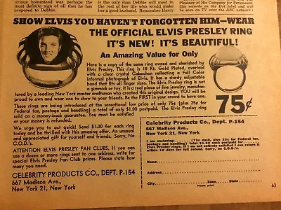 Elvis Presley Elvis Ring Full Page Vintage Promotional Ad • $1.99