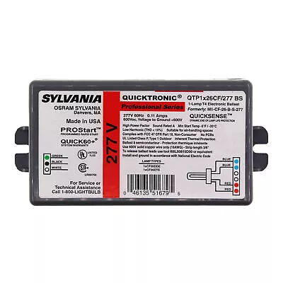 Sylvania Qtp1x26cf/277-bs Electronic Ballast 1-lamp 26w Cfl T4 0.11a 277v • $30.98