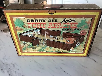 Vintage 1968 Marx 4685 Fort Apache Carry All Action Tin Playset With Accssories • $43.69