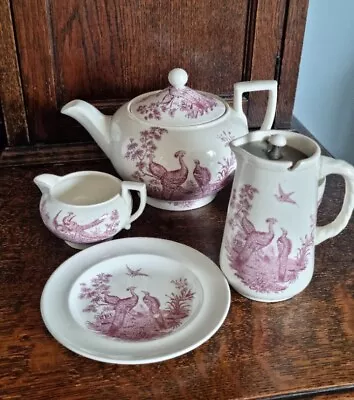 Wedgwood Pink Liverpool Birds Teapot Bowl Milk Jug/Creamer Plate & Lidded Jug • £120