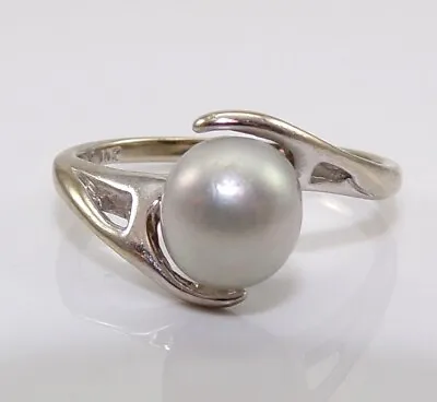 Na Hoku 10K White Gold 7mm Gray Pearl Hawaii Ring Size 6 LMG2 • $249.99
