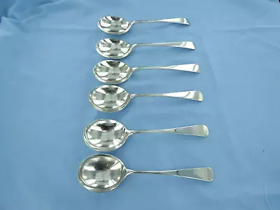 A Vintage Set Of Six Sterling Silver Old English Soup Spoonssheffield 1943. • £280