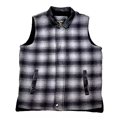 Stetson Mens L Full Zip Wool Vest Sherpa Lined Heavy Warm Pockets Black Grey • $49.99