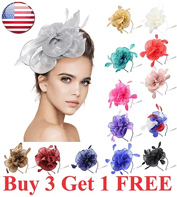 Women Fascinator Hat Headband Flower Feather Mesh Hair Clip Cocktail Tea Party • $6.95