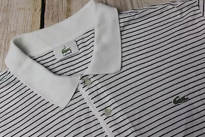 Mens LACOSTE Short Sleeve White Striped Polo Shirt Top Size 5 • £12