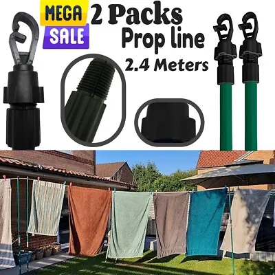 2 X Extendable Clothes Washing Line Prop Pole Heavy Duty Telescopic Support 2.4m • £10.99