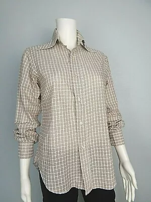 Philippe Venet Womens Beige White Checker Cotton Blend Blouse Sz 12 • $47.06