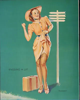 NICE ORIGINAL 1940's Pin Up CALENDAR TOP LITHO By Gil Elvgren #4 • $7.99