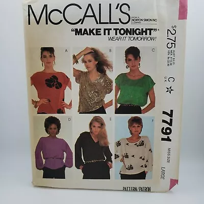 McCall's 7791 Women's Pull Over Top Various Options Pattern Size Large Uncut  • $5.99