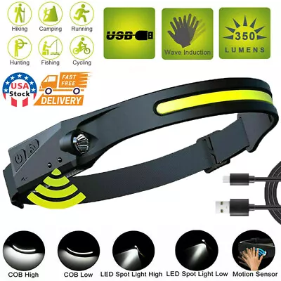 $8.95 • Buy COB LED Headlamp USB Rechargeable Headlight Torch Work Light Bar Head Band Lamp