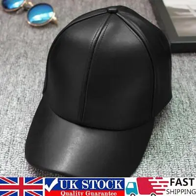 Unisex Leather Baseball Cap Outdoor Sport Adjustable Hat (Black) • £7.09
