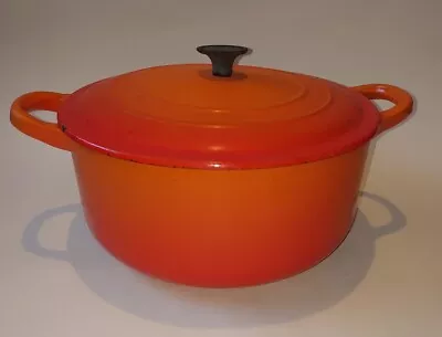 Vintage Volcanic Orange Le Creuset Round C Cast Iron 8  Casserole Pan With Lid • £47.99