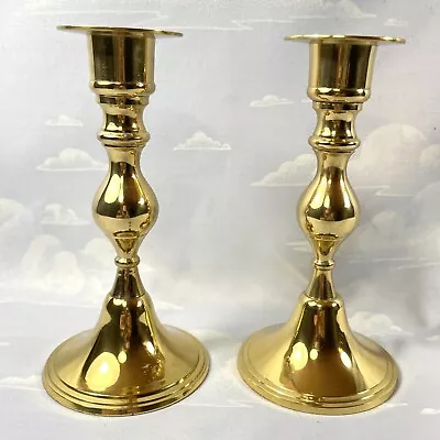 Pair Of Gold -Tone Metal Gleaming Candlesticks 5.25” • $16.98