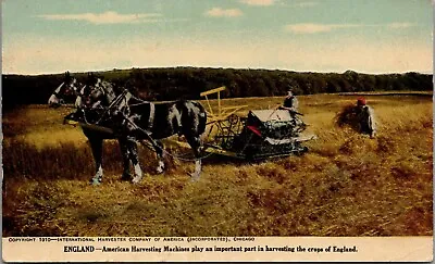 Postcard England; International Harvesting; Horse Drawn Farm Equipment Dk • $6.95