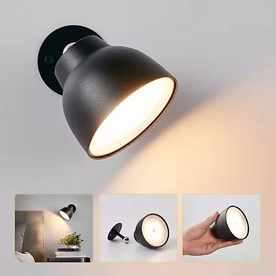 LED Wireless Wall Lamp With Touch Control Battery Operated Wall Sconce Black • £16.99