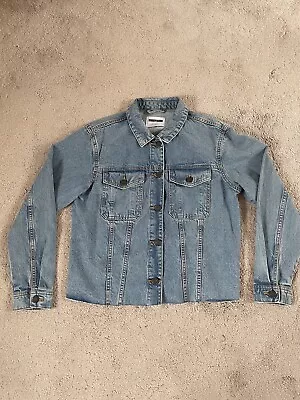 Noisy May Light Blue Washed Denim Jacket Size Medium EXCON Raw Hem • £11.99