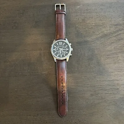 Michael Kors Mens Watch MK8456 Genuine Brown Leather Black Dial • $20