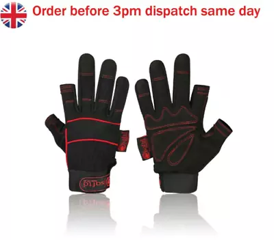 Fingerless Mechanic Work Gloves Hand Safety Protection Builder Driving Heavy Dut • £7.99