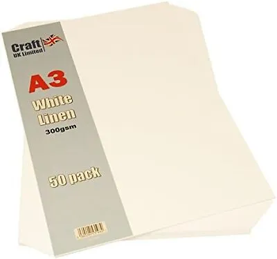 Craft UK 2013 A3 300gsm Linen Card - White (Pack Of 50 Sheets) • £23.32