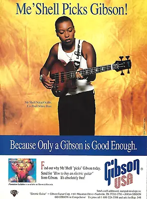 1995 Me'Shell NdegeOcello Gibson Les Paul Deluxe Bass Guitar Vintage Print AD • $8.98