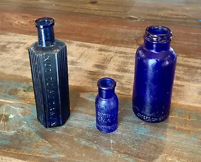 Vintage 3 Cobalt Blue Medicine And Poison Bottles Bromo-Seltzers Emerson Drug Co • $45