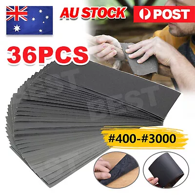 36x Sandpaper Wet Dry Sanding Sheet 400 600 800 1000 1200 1500 2000 3000 Grit AU • $10.95