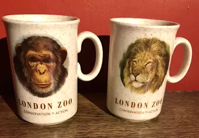Set Of 2 Vintage London Zoo Conservation Mugs Lion & Chimpanzee Tams England • £14.99